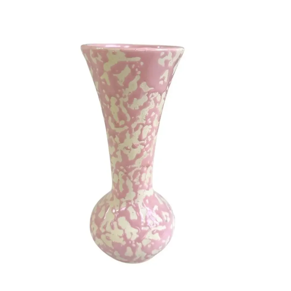 Vintage McCoy Pink Spongeware Art Pottery Bud Vase 7